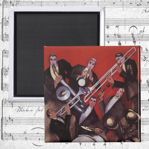 Vintage Musik, Art Deco Musical Jazz Band Jamming Magnet