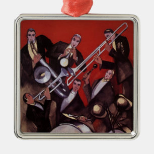 Vintage Musik, Art Deco Musical Jazz Band Jamming Ornament Aus Metall