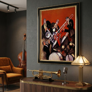 Vintage-Musik, Art Deco Musical Jazz Band Jamming Poster