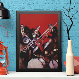 Vintage Musik, Art Deco Musical Jazz Band Jamming Poster