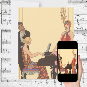 Vintage Musik, Art-Deco Pianist - Einladung