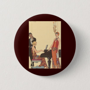 Vintage Musik, Art Deco Pianist Musiker Sänger Button