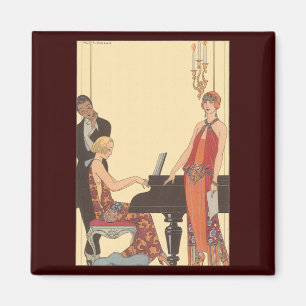Vintage Musik, Art Deco Pianist Musiker Sänger Magnet