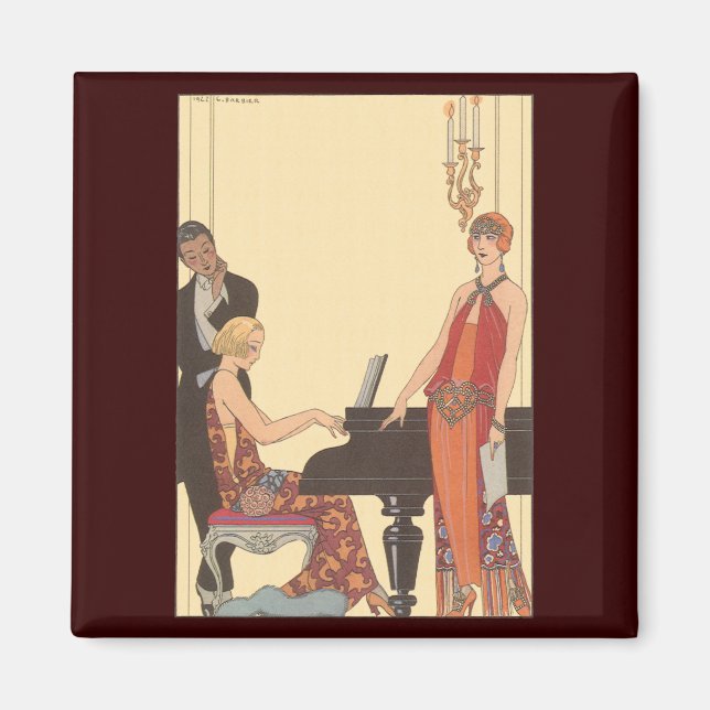 Vintage Musik, Art Deco Pianist Musiker Sänger Magnet (Vorne)