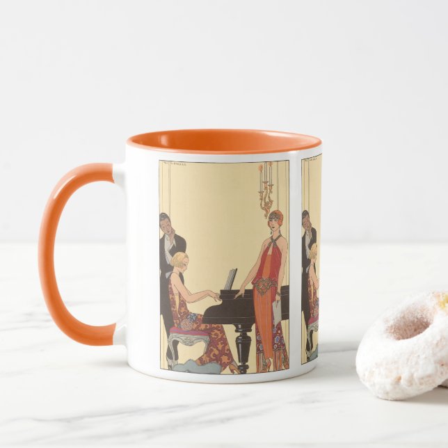 Vintage Musik, Art Deco Pianist Musiker Sänger Tasse (Mit Donut)
