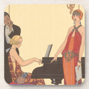 Vintage Musik, Art Deco Pianist Musiker Sänger Untersetzer