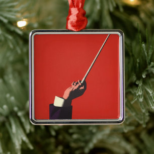 Vintage-Musik, Dirigentenhand hält einen Taktstock Silbernes Ornament