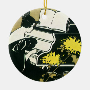 Vintage-Musik, Miss Traumerei spielt Klavier, Reed Keramik Ornament