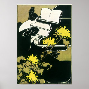 Vintage-Musik, Miss Traumerei spielt Klavier, Reed Poster