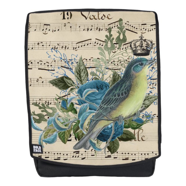 Vintage Musik und Blue Bird Rucksack (Vorderseite)