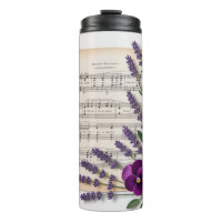 Vintage-Musik und Lavendel-Stiefmütterchen-Blumen