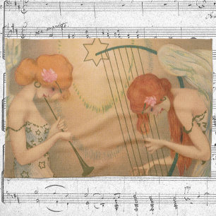 Vintage-Musik viktorianische Engel Musiker Flöte H Geschirrtuch