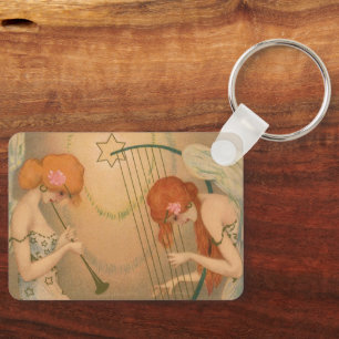 Vintage-Musik viktorianische Engel Musiker Flöte H Schlüsselanhänger