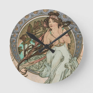 Vintage Musik von Les Arts von Alphonse Mucha Runde Wanduhr