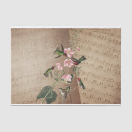 Vintage Musikblätter, Humming Vögel, rosa Blume Seidenpapier