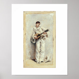 Vintage-Musikdruck Pierrot Laute Musiker Poster