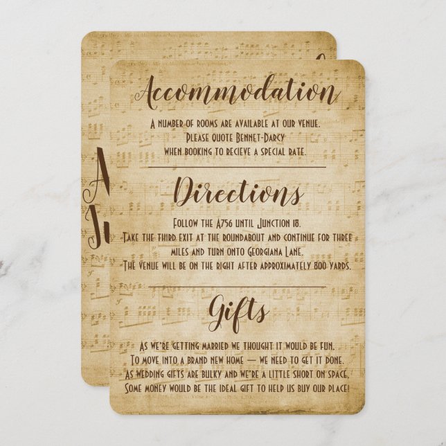 Vintage Musikeinschlusskarte Einladung (Vorne/Hinten)