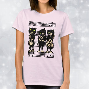 Vintage Musiker Black Cats Musiknoten T-Shirt