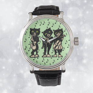 Vintage-Musiker Schwarze Katzen Musiknoten Armbanduhr