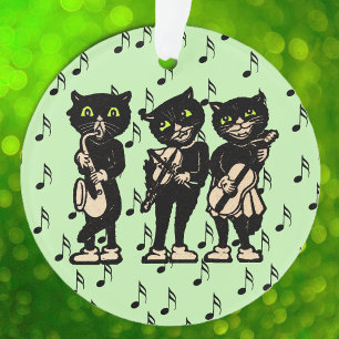 Vintage-Musiker Schwarze Katzen Musiknoten Ornament