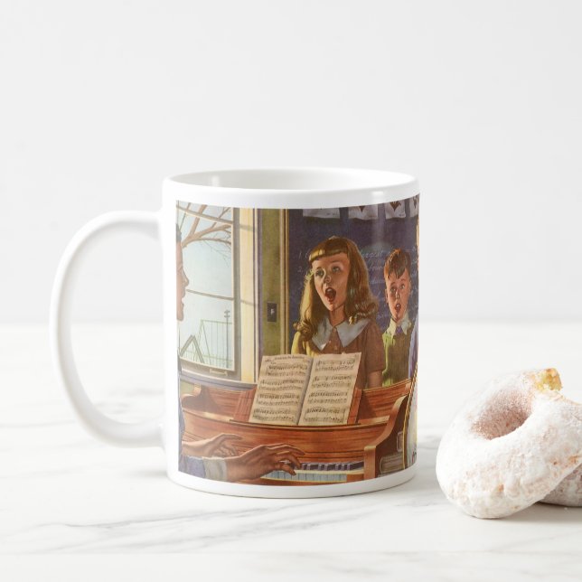 Vintage Musiklehrerin Unterricht Schüler/innen am  Kaffeetasse (Mit Donut)