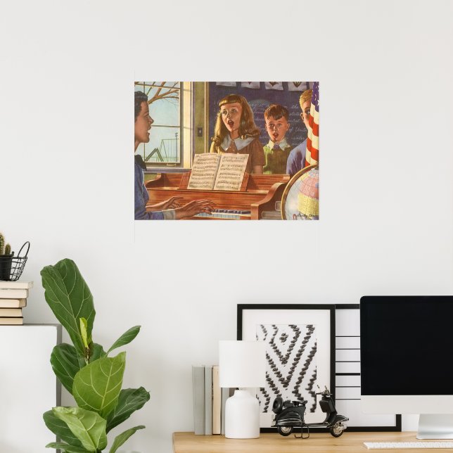 Vintage Musiklehrerin Unterricht Schüler/innen am  Poster (Heimbüro)