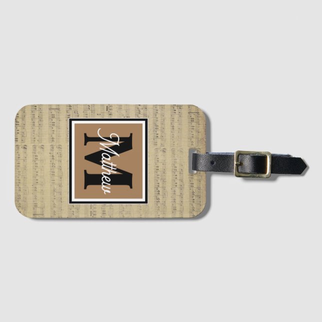 Vintage Musiknote Musician Monogram Gepäckanhänger (Vorderseite (Horizontal))