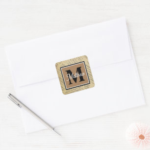 Vintage Musiknote Musiker Monogram Quadratischer Aufkleber