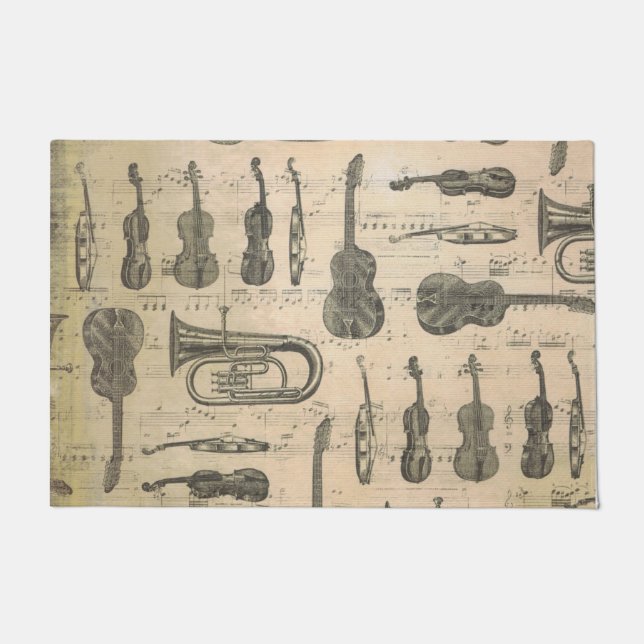 Vintage Musiknote Muster Gitarre Violin Tuba Fußmatte (Vorderseite)