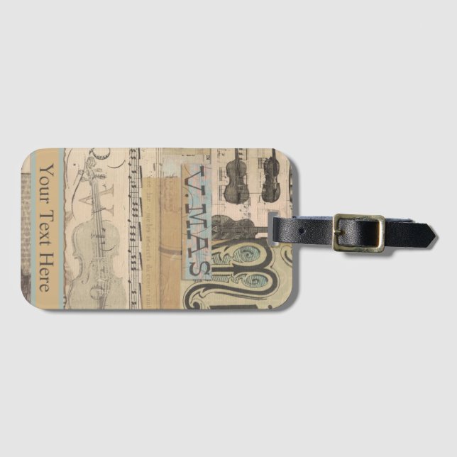 Vintage Musiknote Tuba Gitarre Geige Music Theme Gepäckanhänger (Vorderseite (Horizontal))