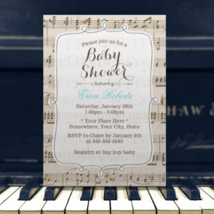 Vintage Musiknoten Elegante Babydusche Einladung