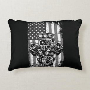 Vintage-Muskelauto-Kolben-Amerikanische-Flagge-Lus Dekokissen