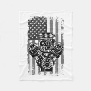 Vintage-Muskelauto-Kolben-Amerikanische-Flagge-Lus Fleecedecke