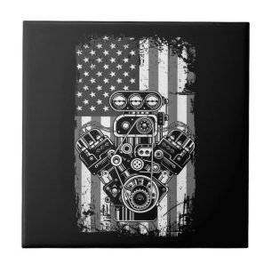 Vintage-Muskelauto-Kolben-Amerikanische-Flagge-Lus Fliese