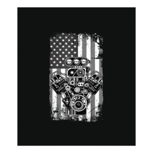 Vintage-Muskelauto-Kolben-Amerikanische-Flagge-Lus Fotodruck