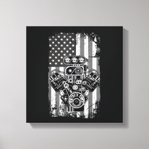 Vintage-Muskelauto-Kolben-Amerikanische-Flagge-Lus Leinwanddruck