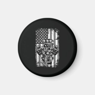 Vintage-Muskelauto-Kolben-Amerikanische-Flagge-Lus Magnet