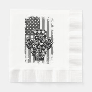 Vintage-Muskelauto-Kolben-Amerikanische-Flagge-Lus Serviette