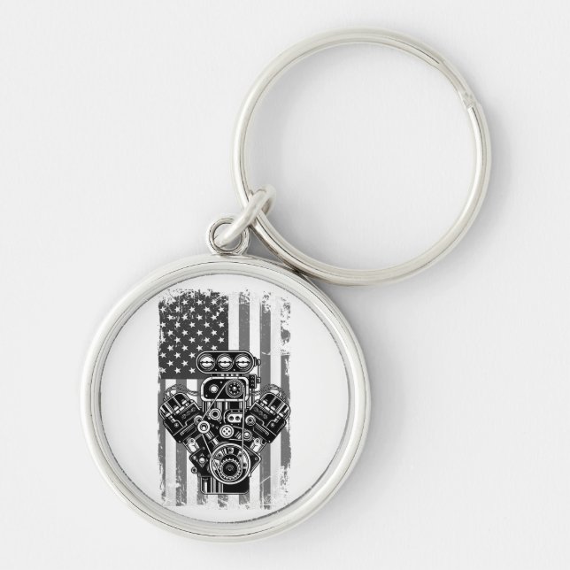 Vintage Muskelkater Pistole American Flag Funny Me Schlüsselanhänger (Vorne)