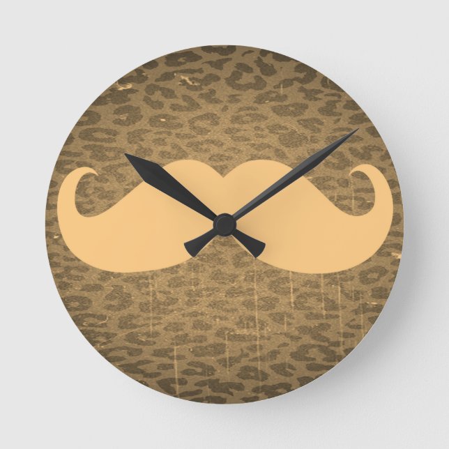 Vintage Mustache on Leopard Runde Wanduhr (Vorderseite)