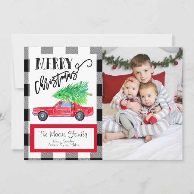 Vintage Mustang Weihnachtsfotokarte Feiertagskarte (Vorderseite)