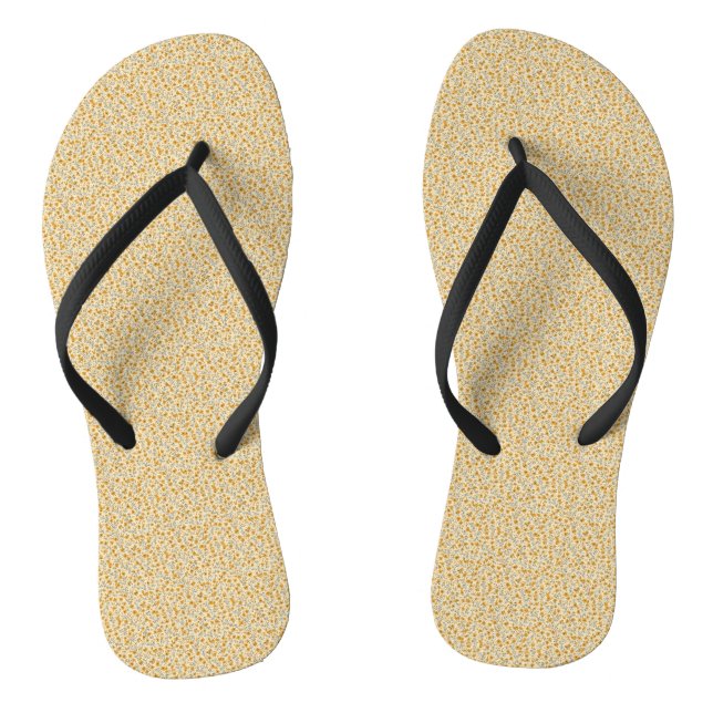 Vintage Mustard Floral & Charcoal Retro Ditsy Flip Flops (Fußbett)