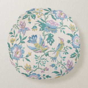 Vintage Muster für Lila Blume und Vögel Rundes Kissen