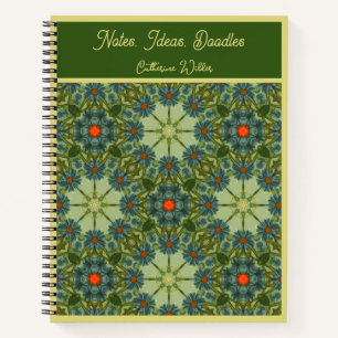 Vintage-Muster in Grün mit blauen Blumen Notizbuch