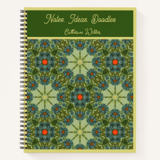 Vintage-Muster in Grün mit blauen Blumen Notizbuch