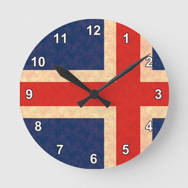 Vintage Muster-Isländer-Flagge Runde Wanduhr (Vorderseite)