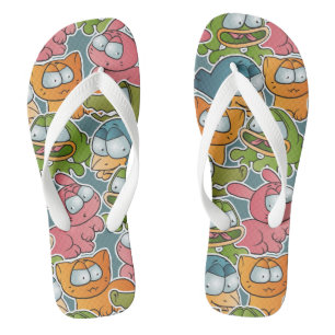 Vintage-Muster mit Cartoon-Tieren Flip Flops