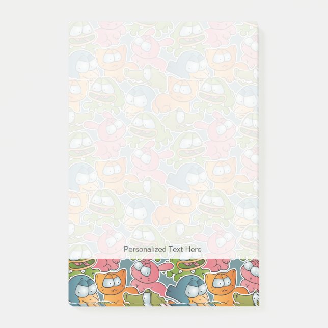 Vintage-Muster mit Cartoon-Tieren Post-it Klebezettel (Vorderseite)