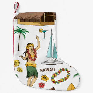 Vintage-Muster mit hawaiianischen Symbolen und Ico Kleiner Weihnachtsstrumpf