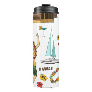 Vintage-Muster mit hawaiianischen Symbolen und Ico Thermosbecher